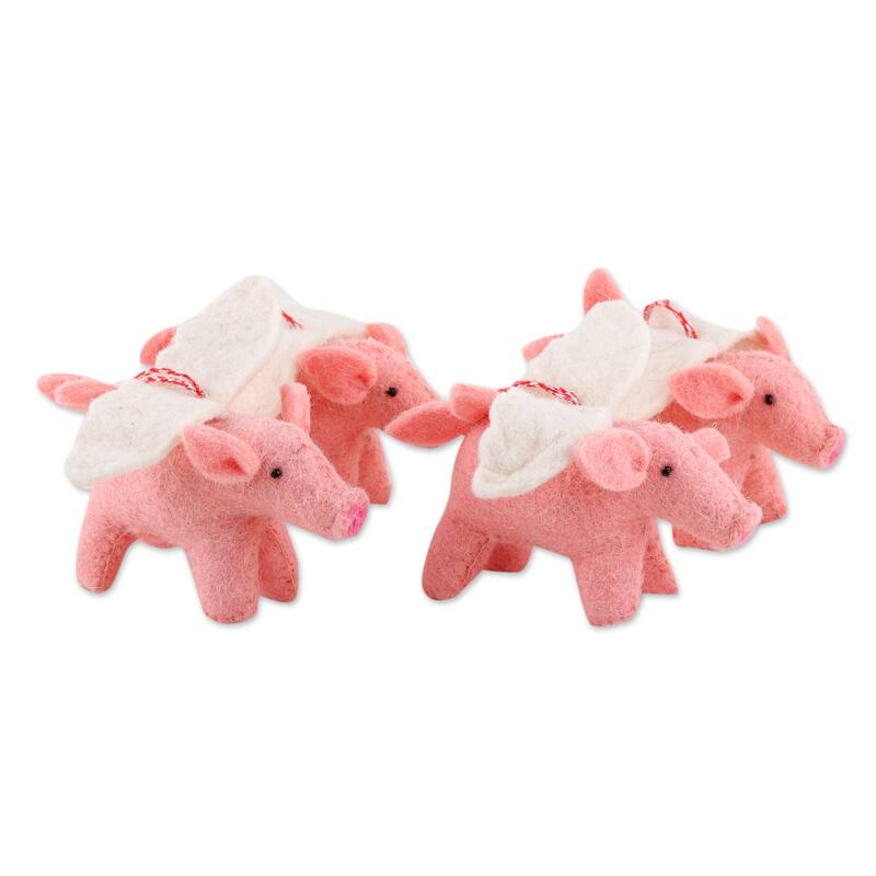 Novica Handmade Flying Piggies Wool Felt Ornaments (Set Of 4)