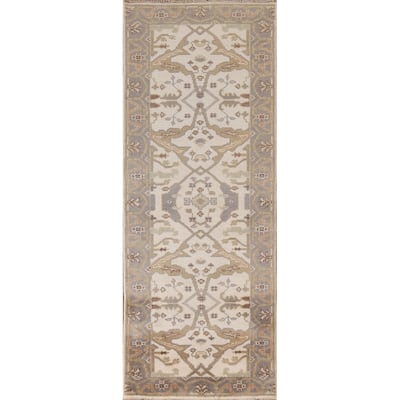 Floral Beige Oushak Oriental Runner Rug Handmade Wool Carpet - 2'7"x 7'10"