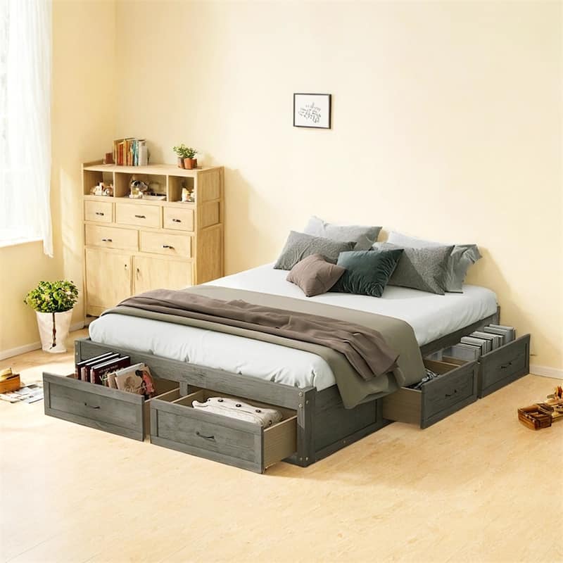 Queen Size Platform Bed with 6 Storage Drawers