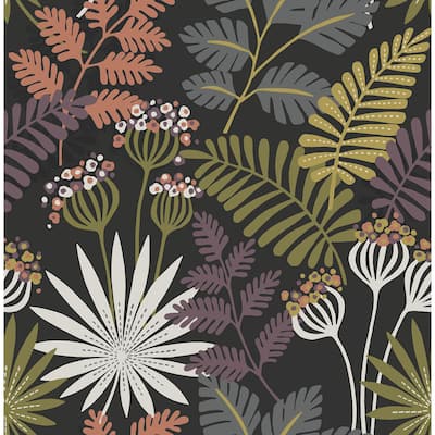 Milwaukee, Praslin Black Botanical 33 ft L X 20.5 in W, Wallpaper.