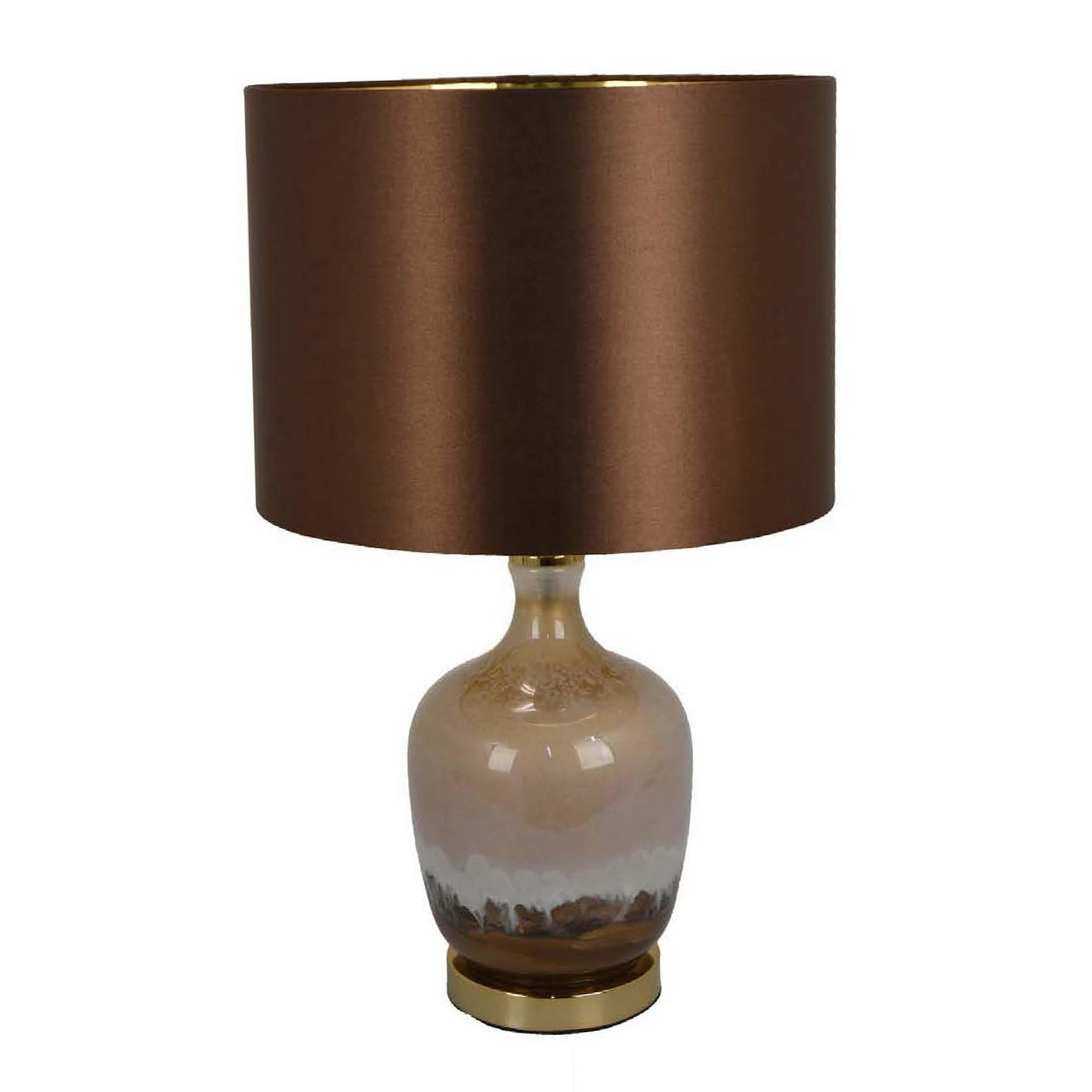 Gia 20 Inch Table Lamp Drum Shade Curved Round Glass Body Brown Finish Bed Bath Beyond 40047383