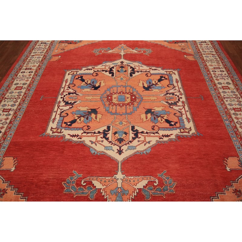 Geometric Heriz Serapi Vegetable Dye Area Rug Hand-Knotted Wool Carpet - 8'11" x 11'11"