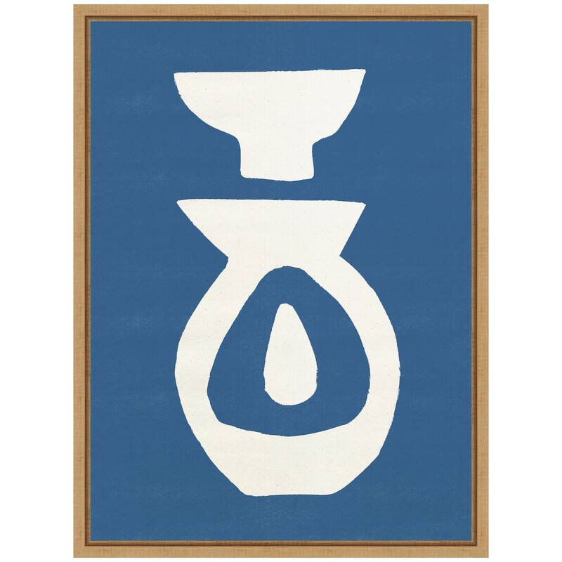 Kate and Laurel Sylvie Ceramic Blue Beige 1 Framed Canvas by Rocket Jack