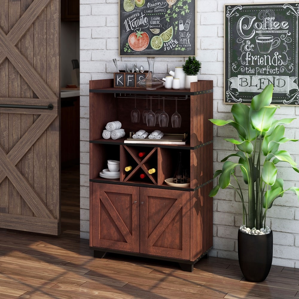 Furniture of America Keya Farmhouse 6-shelf Wine Cabinet Buffet