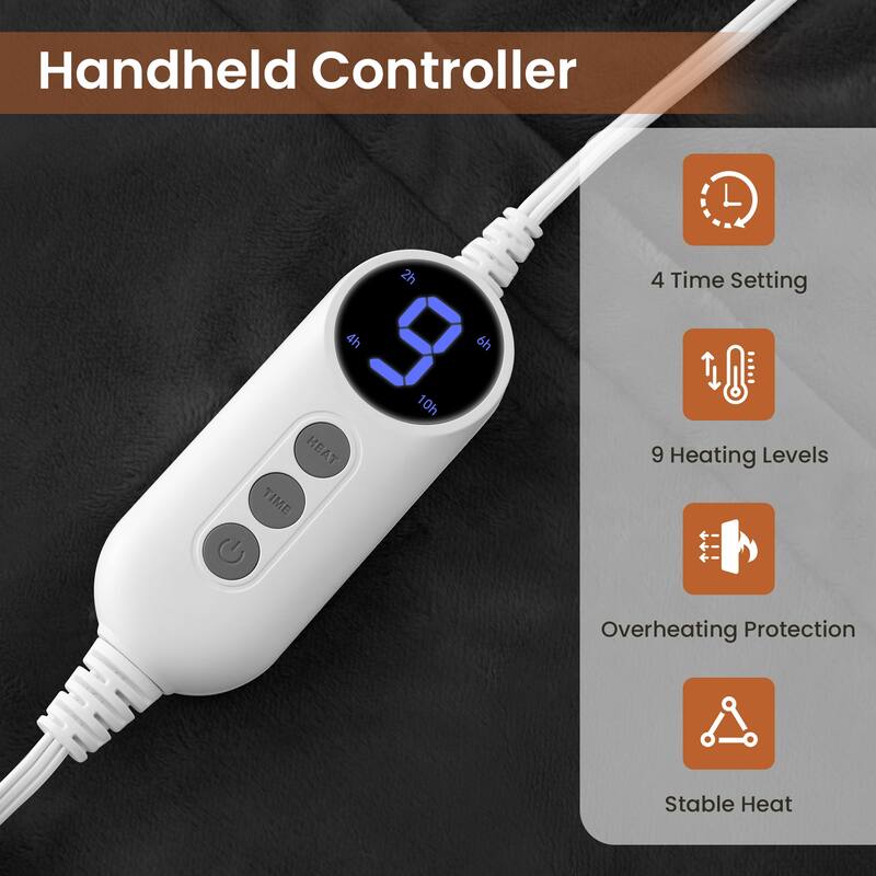 Reversible Flannel Electric Blanket, Heated Throw, Temperature and Timing Functions of a Controller