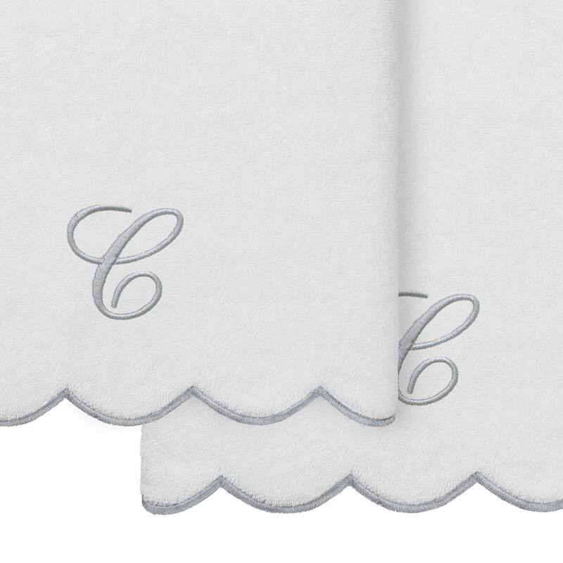 Authentic Hotel and Spa 100% Turkish Cotton Grey ADORNIA Scallop Personalized 2 Piece Bath Towel Set - 2 Bath Towels