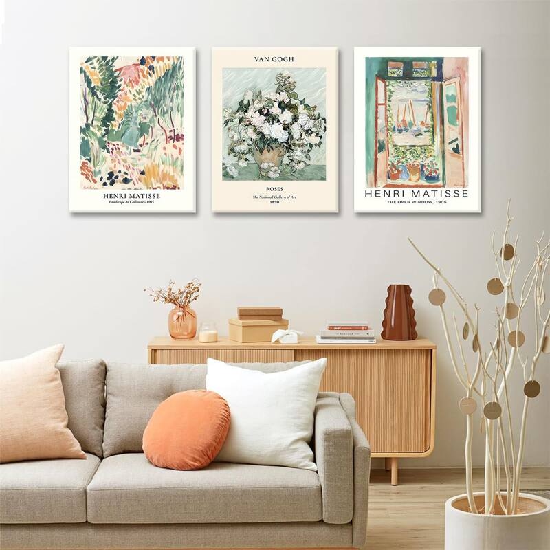 Abstract Floral Prints Poster Set of 3 Mid Century Aesthetic Flower