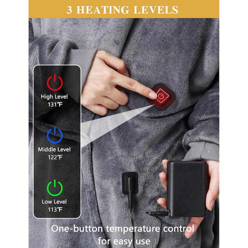 Heated Wearable Blanket Hoodie with Battery Pack, Oversized Electric ...