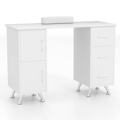 Costway Wooden Nail Desk Station with Removable Wrist Rest Metal Legs - See Details