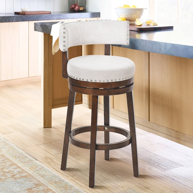Modern Velvet Swivel Bar Stool - 25" or 30" Counter Height with Adjustable Footrest & Walnut Base, for Kitchen Islands