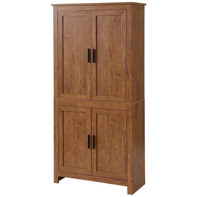 Particleboard Kitchen Storage Cabinet with Adjustable Shelves - 31.25" L x 13" W x 64" H - Oak