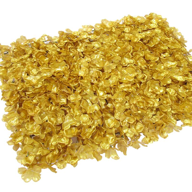 Set of 4 Gold Artificial Hydrangea Flower Wall Panel Hedge Mat Backdrop Privacy Screen - 24" L x 16" W x 2.5" DP
