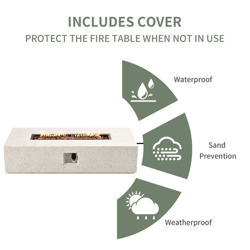 COSIEST Outdoor Rectangle Concrete Fire Pit Table (50,000 BTU)
