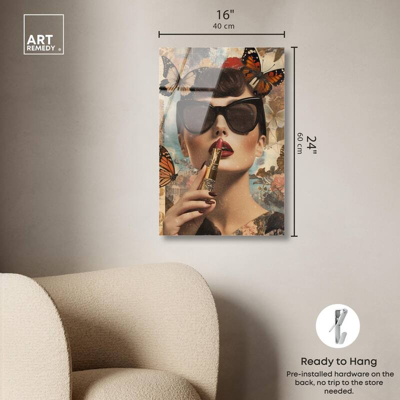 Iconic Lady Butterfly Collage II Acrylic by Art Remedy, Ready to Hang