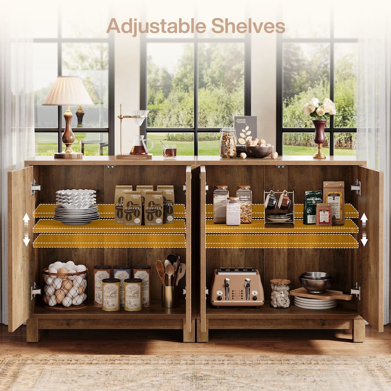 Wood Sideboard Buffet Cabinet, Adjustable Shelves, Living Room Dining Room Hallway Coffee Bar Media TV Console Storage Cabinet