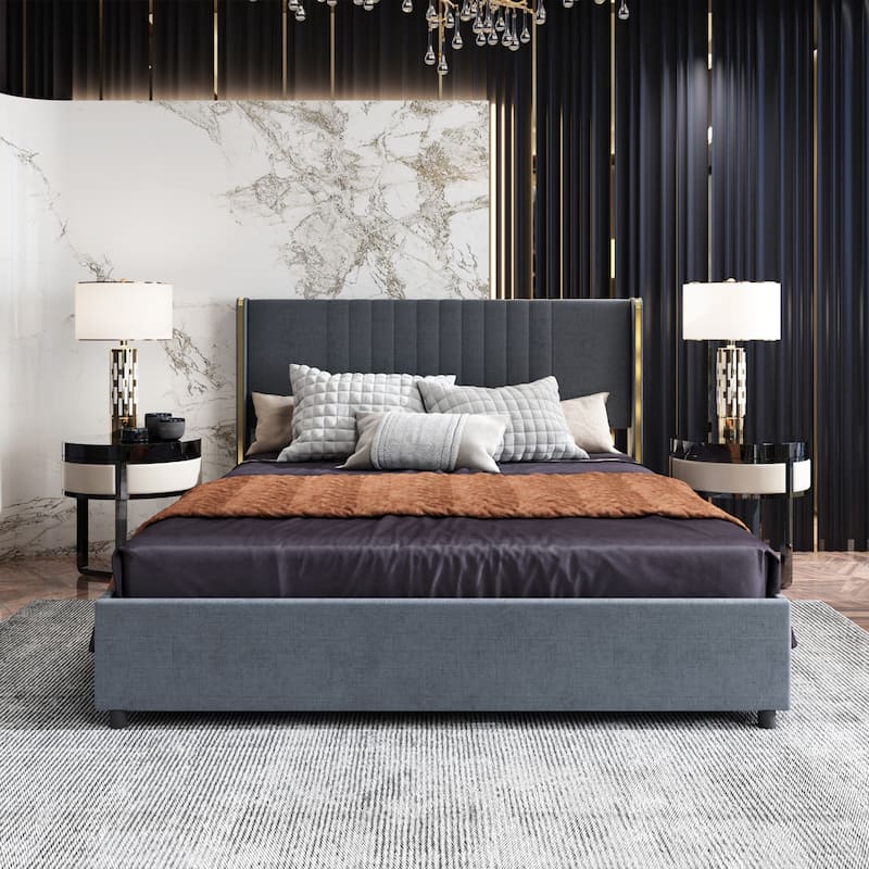 Upholstered Bed with LED Lighting and Storage - Bedroom Elegance
