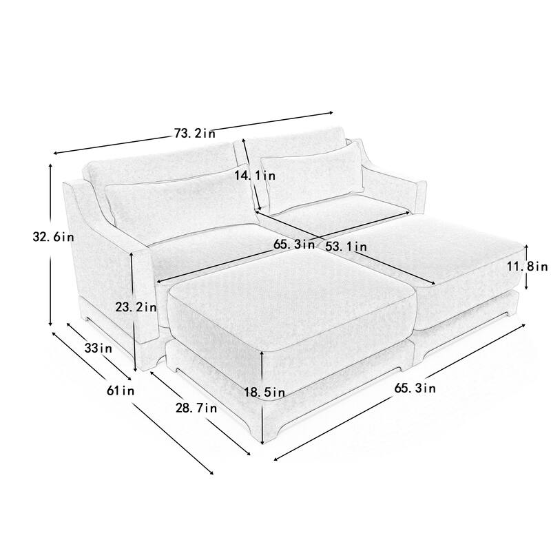 Modern Chenille 4-Seater Sofa with 2 Ottoman, Lumbar Cushions, Ergonomic Backrest, High-Resilience Spongeand Tufted Armrests