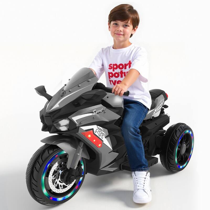 12V Electric Kids Motorcycle Ride-On with Shock Absorbers and USB MP3 Forward and Backward Drive - 41"L x 22"W x 25"H