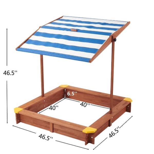 dimension image slide 0 of 2, Kids Sandbox with Adjustable Cover, 46'' Wooden Sand Box with 2 Foldable Bench Seats, Outdoor Sandpit for Backyard Play