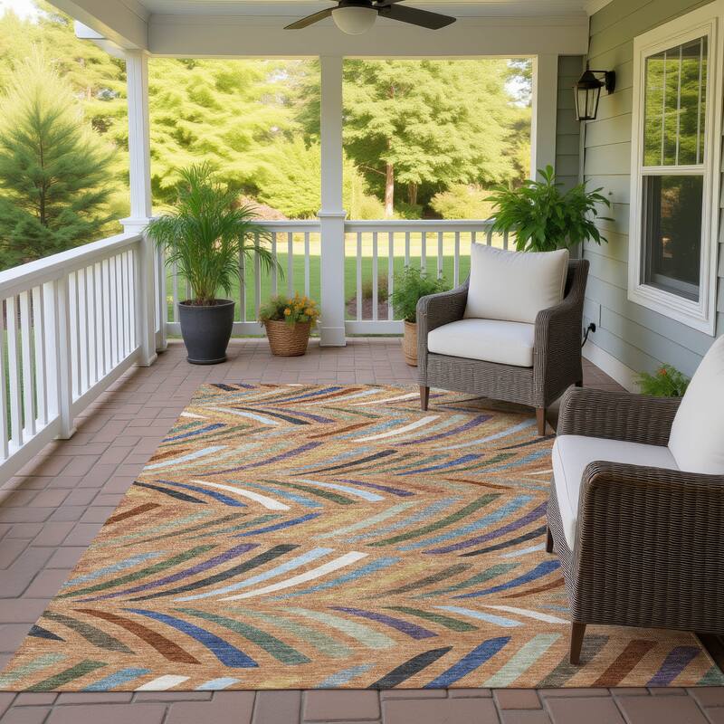 Machine Washable Indoor/ Outdoor Modern Feather Chantille Rug - Copper - 5' x 7'6"