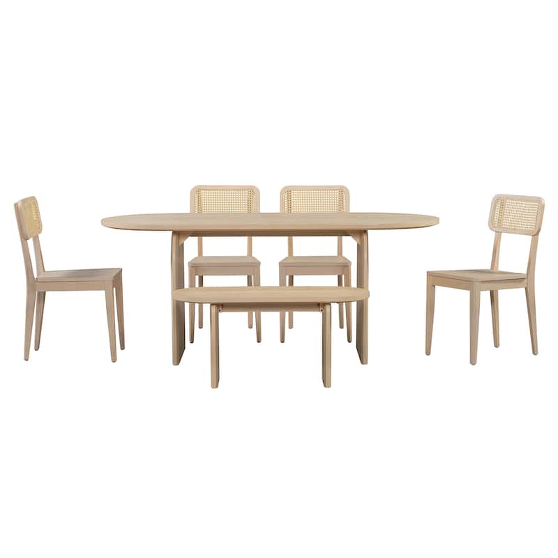 Dining Table Set for 6，Oval Kitchen Table and Rattan-Back Chairs