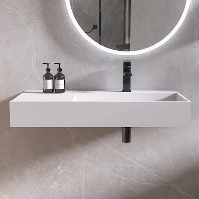 MEDUNJESS 36" Bathroom Sink Solid Surface Bathroom Vessel Sink - 36''