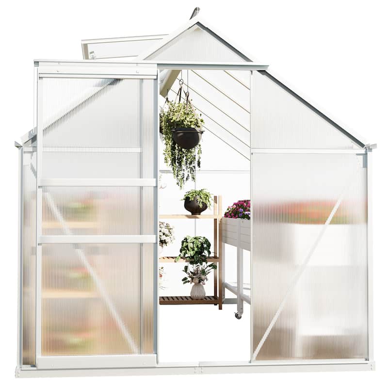 Moasis 6'W X 4/6/8/10/12/16'D Dual-wall PC Walk-in Hobby Greenhouse with Aluminum Frame