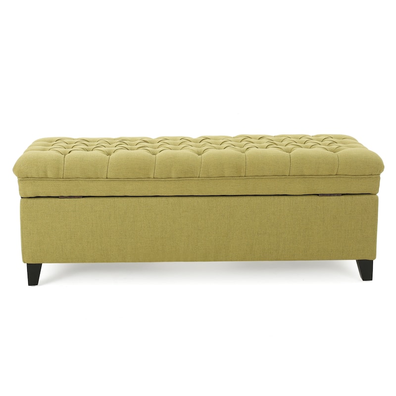 Rhya Storage Ottoman Bench, Soft Green Fabric, Black Wood, 50 Inch