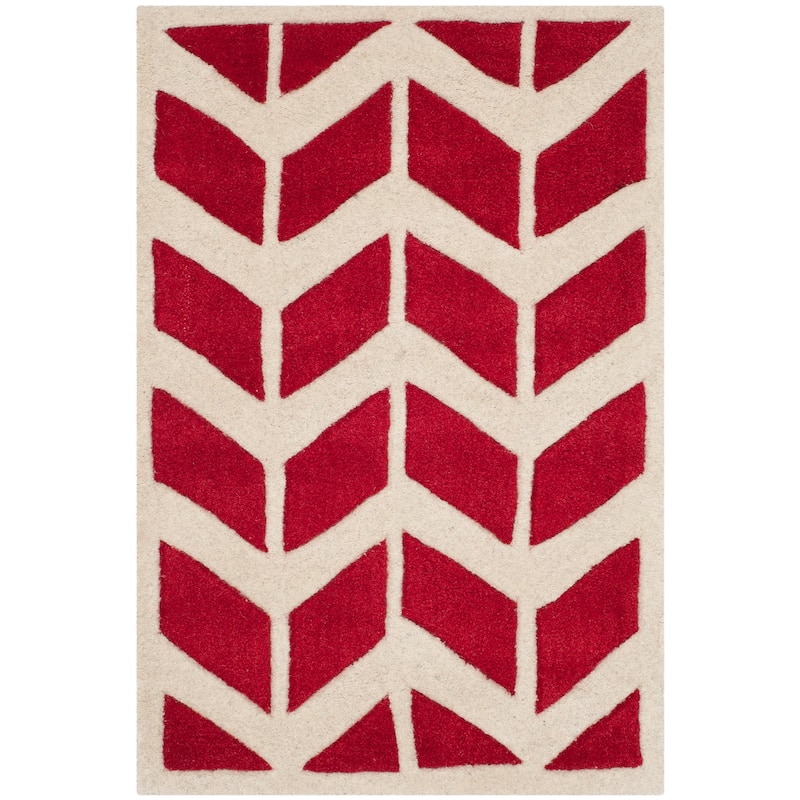 SAFAVIEH Handmade Chatham Aloyse Modern Wool Rug - 2' x 3' - Red/Ivory