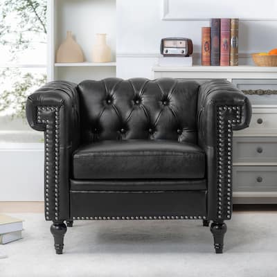 Mid-Century Modern Modern Living Room Chair with Cushion, Black