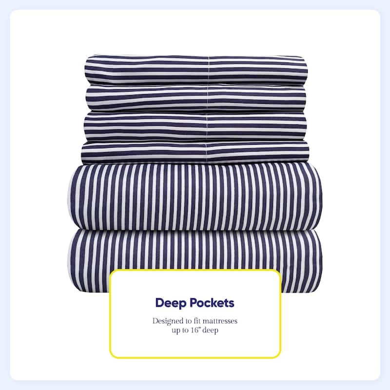 6 Piece Loft Collection Modern Classic Pinstripe Bed Sheet Sets