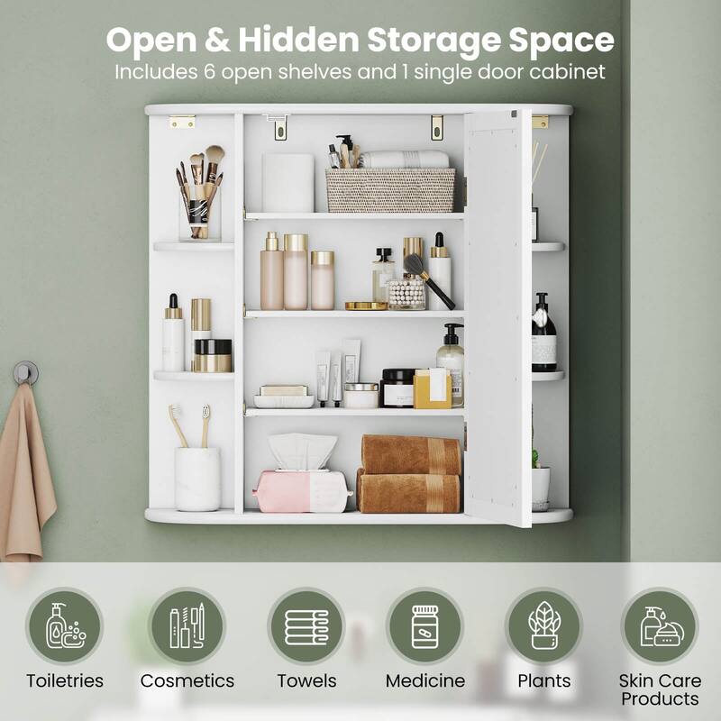 Multipurpose Wall Surface Bathroom Storage Cabinet Mirror - See Details