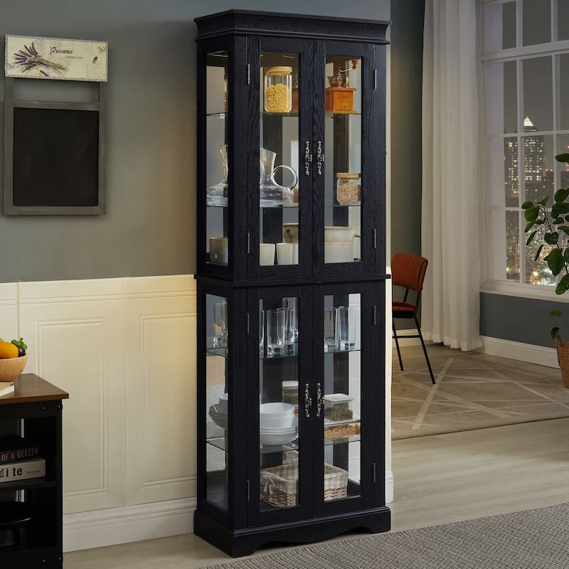 Lighted Curio Display Cabinet, Glass Display Case with Adjustable Shelves, China Cabinet with Arched Bottom for Living Room