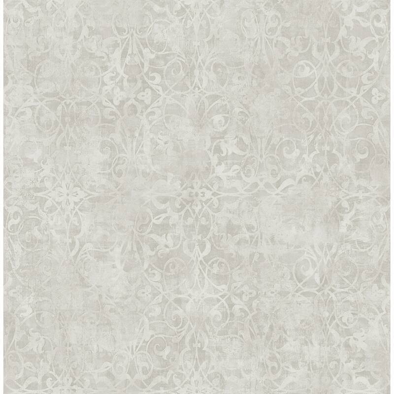 Seabrook Designs Brilliant Rustic Scroll Unpasted Wallpaper - 20.5 in. W x 33 ft. L - Metallic Silver and Grey
