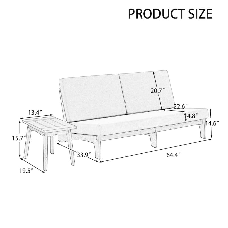 2-Piece Casual Teak Outdoor Patio Sofa Set with Side Table