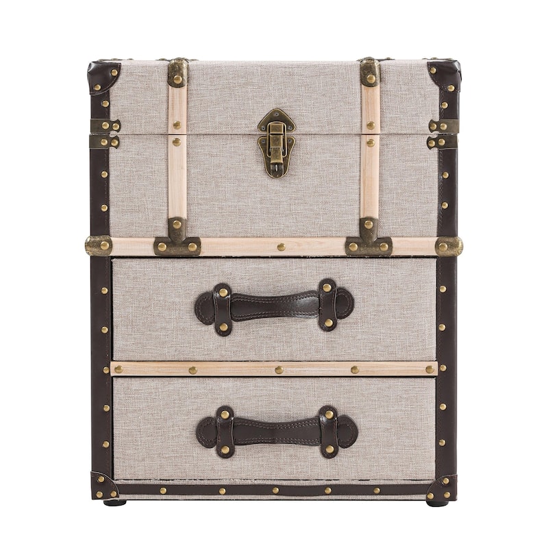 COZAYH Vintage Nightstand with Buckle Hinged Top, Linen Accent End Side Table for Living Room, Rectangle, Grey