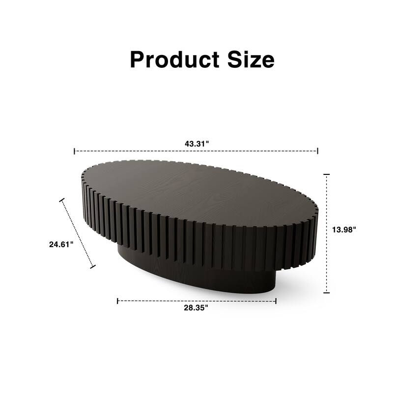 Handcrafted Relief Oval Coffee Table with Sturdy Pedestal
