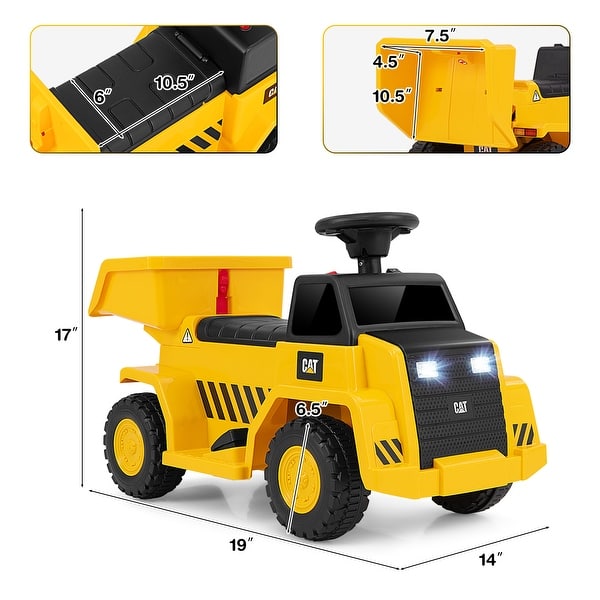 6V Electric Licensed Caterpillar Construction Vehicle with One-Button Start - 19" x 14" x 17" (L x W x H)