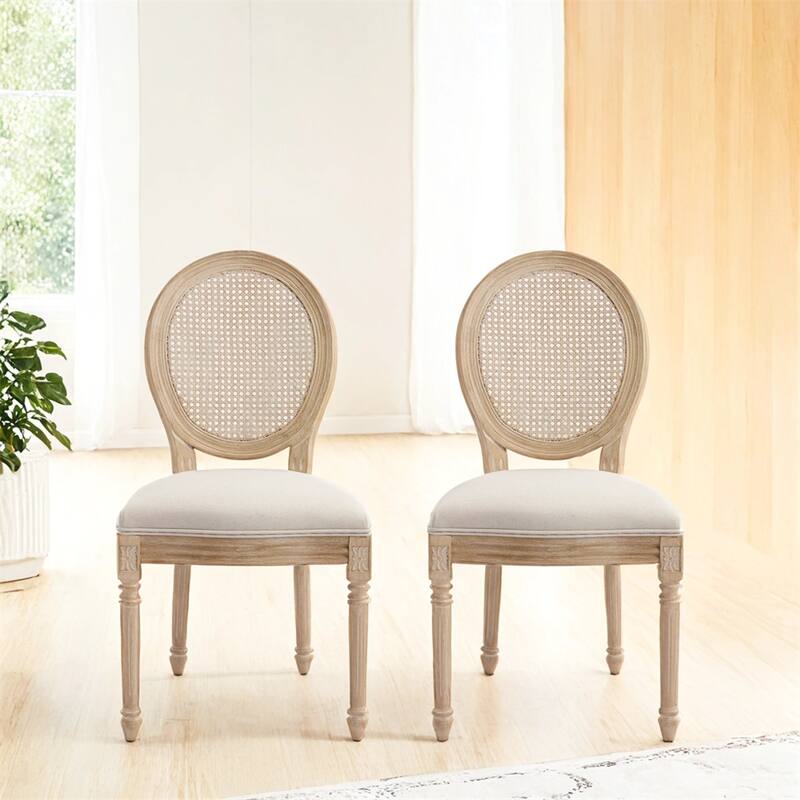 French Country Dining Chairs Set of 2,Upholstered Chairs w/Round Back
