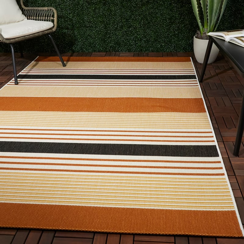 Jonah Striped Transitional Indoor/ Outdoor Area Rug - 7'10" x 10' - Burnt Orange