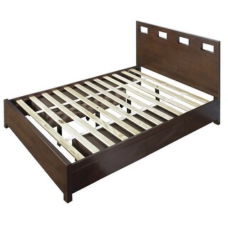 Yee Twin Storage Bed, Brown Wood, 4 Side Drawers, Cut Out Headboard Design