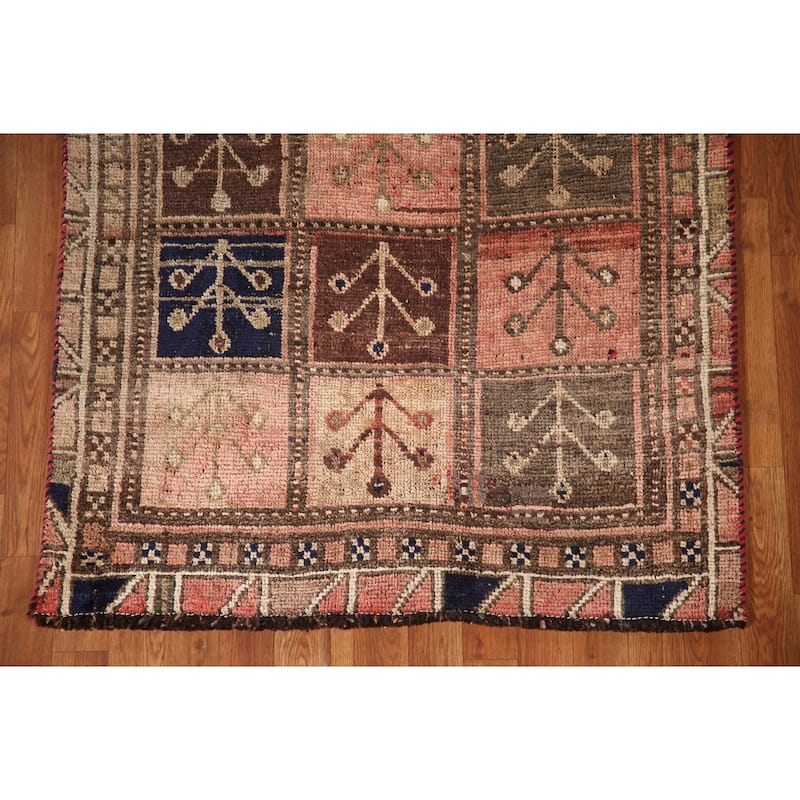 Qashqai Persian Antique Rug Hand-Knotted Geometric Pink Wool Carpet - 3'7"x 7'3"