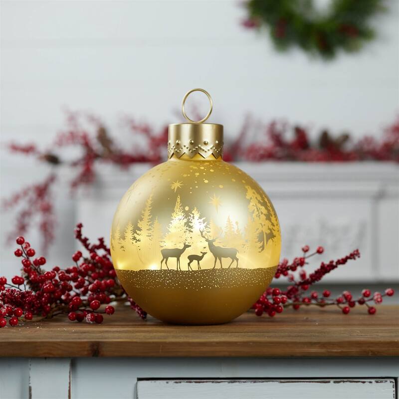 Glass LED Ornament Decor with Snowflake and Deer Forest Designs