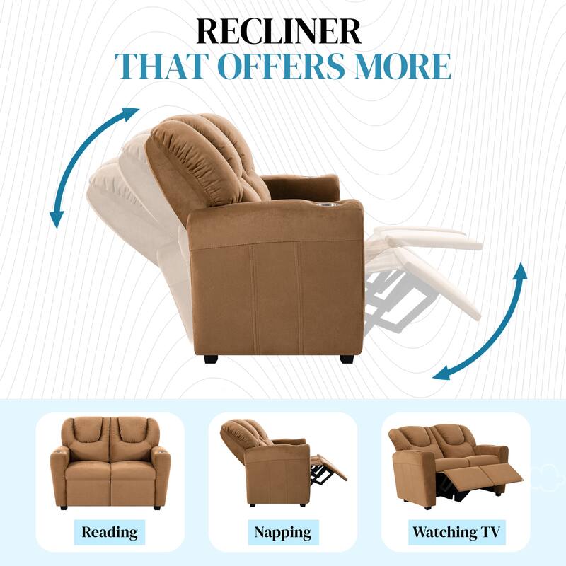 Kids Recliner Loveseat - Toddler Reclining Chair for Ages 3-5 with Cup Holders, Push-Back Recline, and Adjustable Footrest