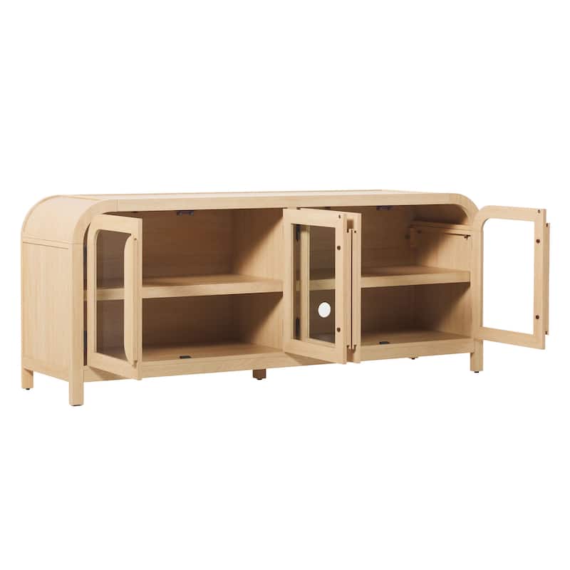 Walker Edison Modern Curved Easy Assembly TV Stand with Glass Paneled Doors