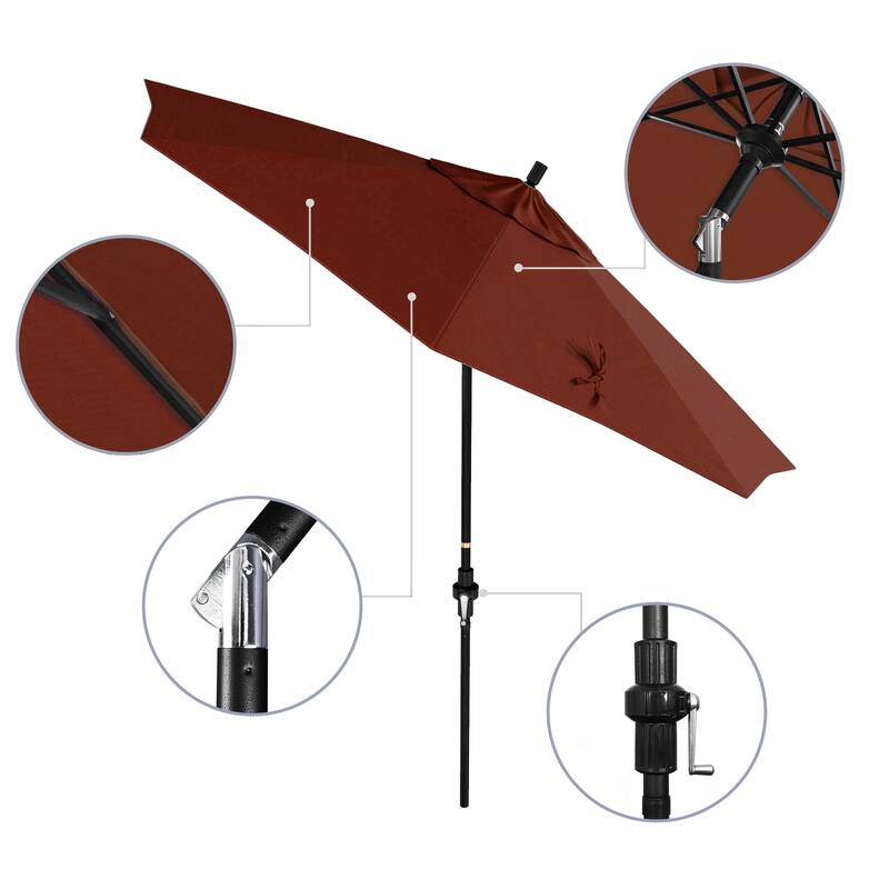 California Umbrella 9' Rd Golden State Series Patio Umbrella Black Aluminum Frame Crank Lift Collar Tilt Sunbrella Cilantro