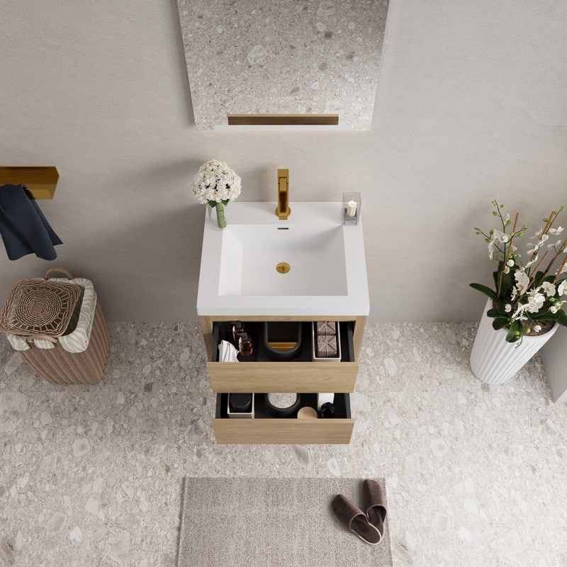 Abruzzo 24" Wall-Mount Bathroom Vanity with Stone Resin Top and Dual Soft-Close Drawers