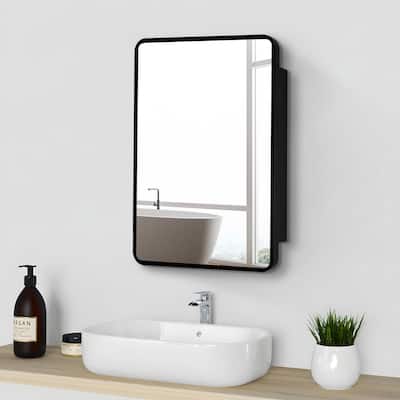 Black Rectangular Framed Surface or Recessed Mount Bathroom Medicine Cabinet with Mirror