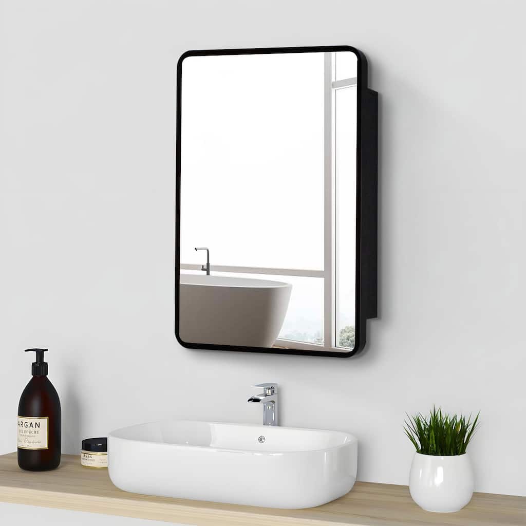 Black Rectangular Framed Surface or Recessed Mount Bathroom Medicine Cabinet with Mirror
