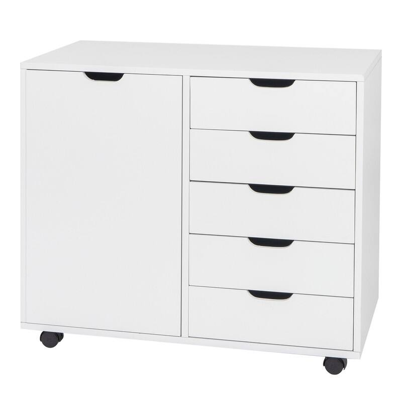 Single Door Five Drawers MDF With PVC Wooden Filing Cabinet White